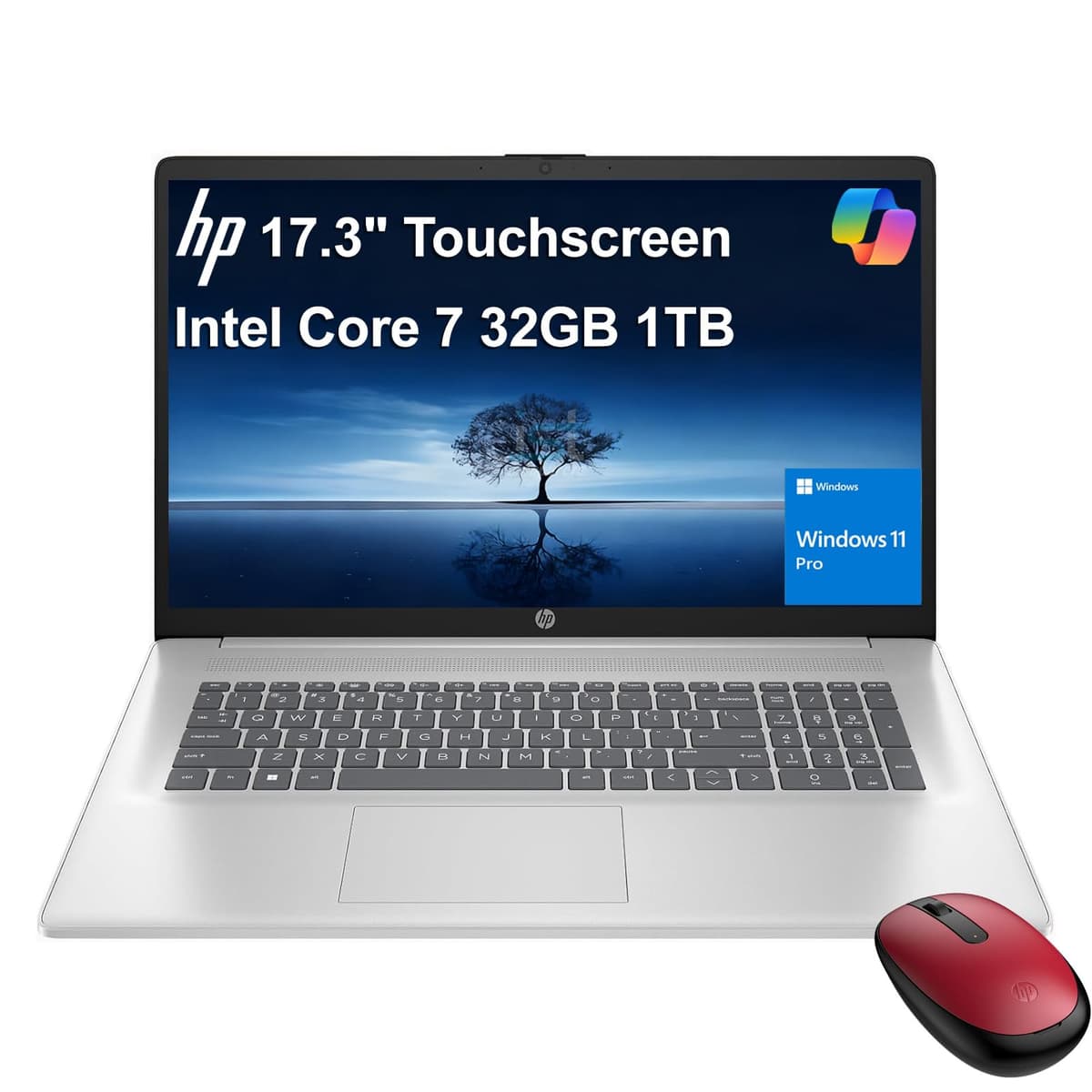HP 17 Portátil con Mouse Bluetooth (Pantalla Táctil 17.3" HD+, Intel i7 150U de 10 núcleos (> Ultra 5 125U), 32GB RAM, SSD 1TB) para Negocios, Hogar, Estudiantes, Bisel Estrecho, Webcam, Carga Rápida, Wi-Fi 6, Windows 11 Home