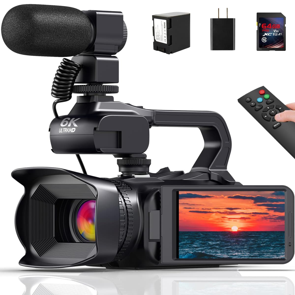 MERVNE Cámara de video 6K para vlogging con zoom 18X, batería 4500mAh y accesorios DV095
