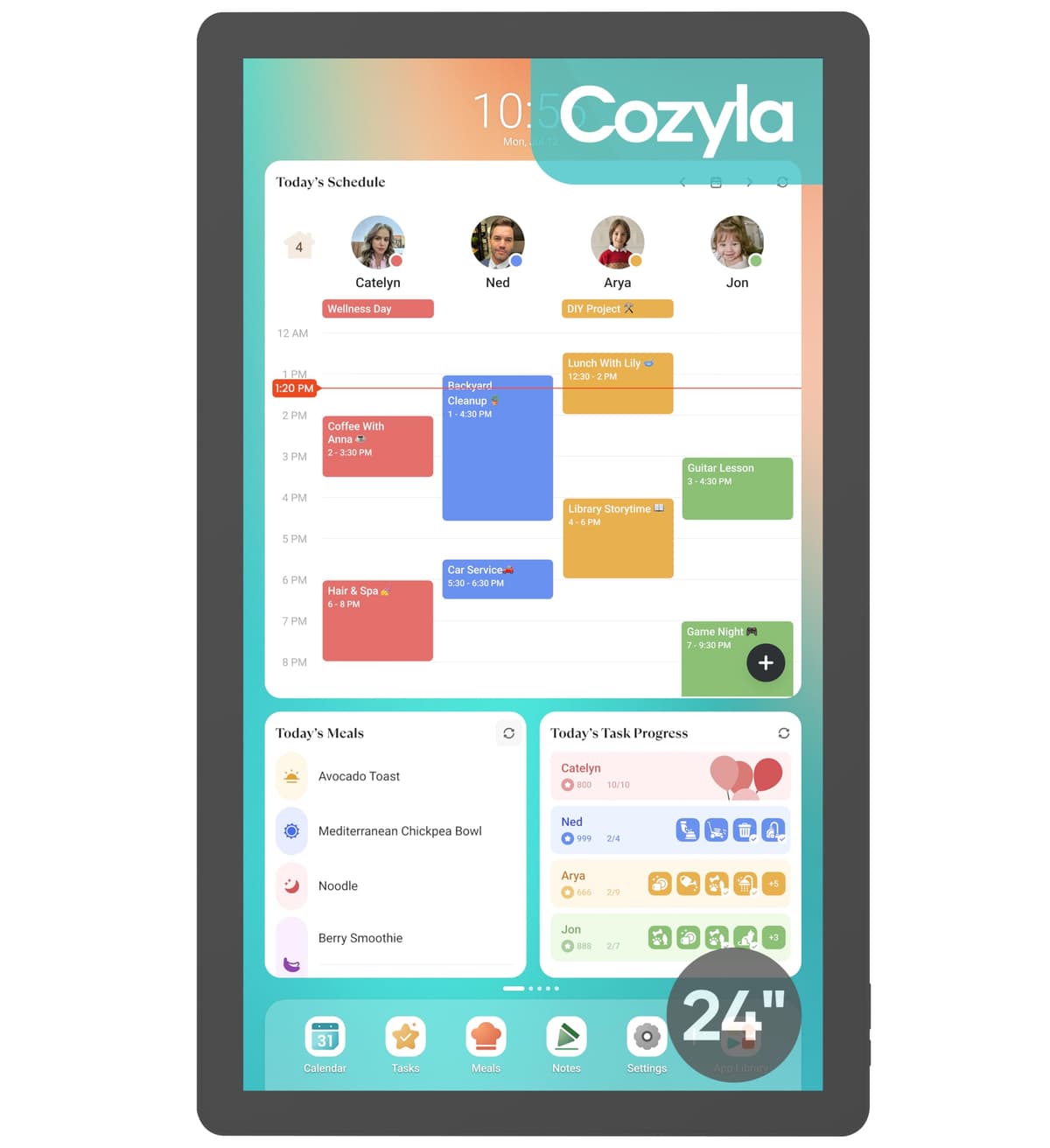 Cozyla Mate Digital Calendar+ 2 24" Pantalla táctil mural inteligente para horarios y planificador de comidas CD-7L541F