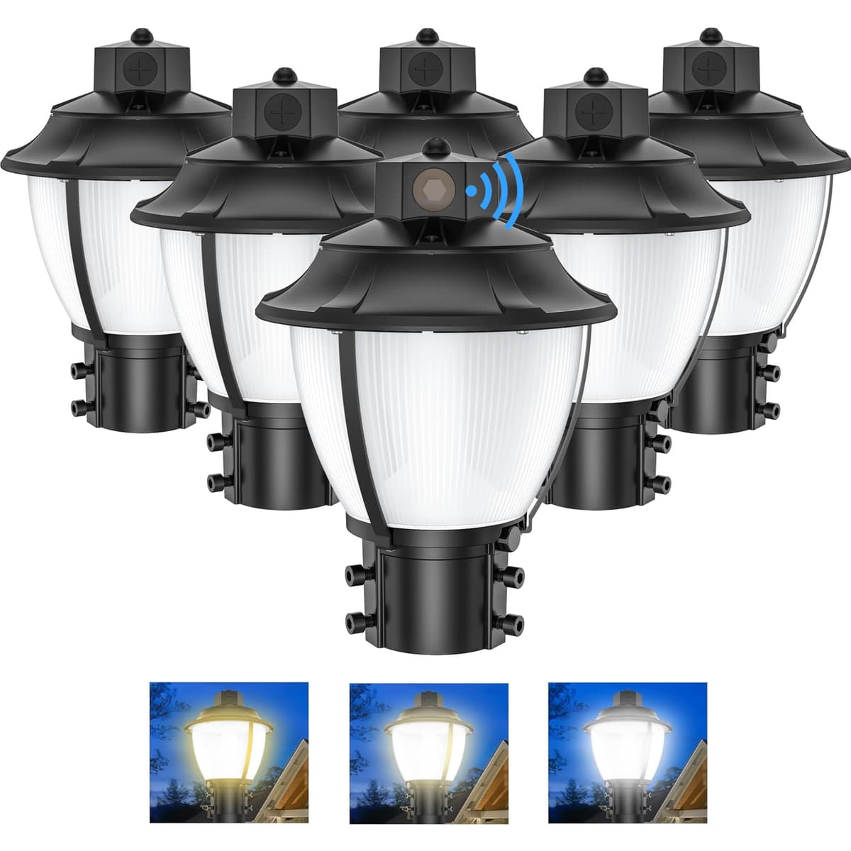 BBESTLED Pack 6 Lámparas Post Top LED Ajustables 80W/64W/48W con Fotocélula, ETL DLC, IP65 PAL220-80WCD
