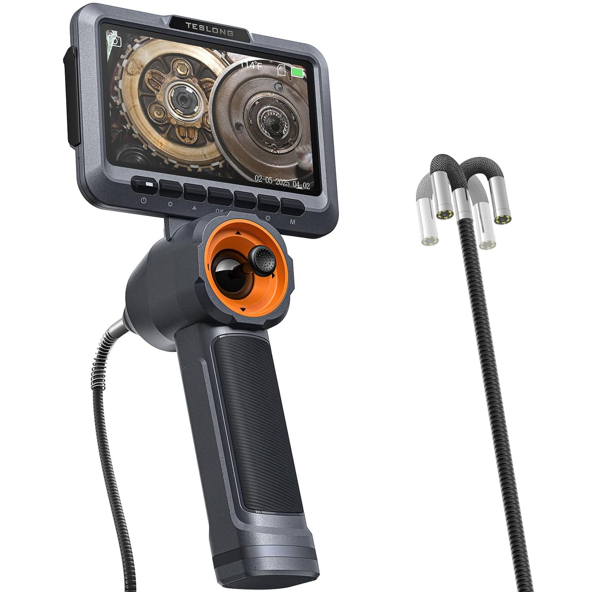 Teslong TF550 Articulating Borescope con Monitor 5" y Sonda Articulada 4-Vías, Endoscopio HD (Incluye Micro SD 32GB) TF550-6.5mm-1.55m