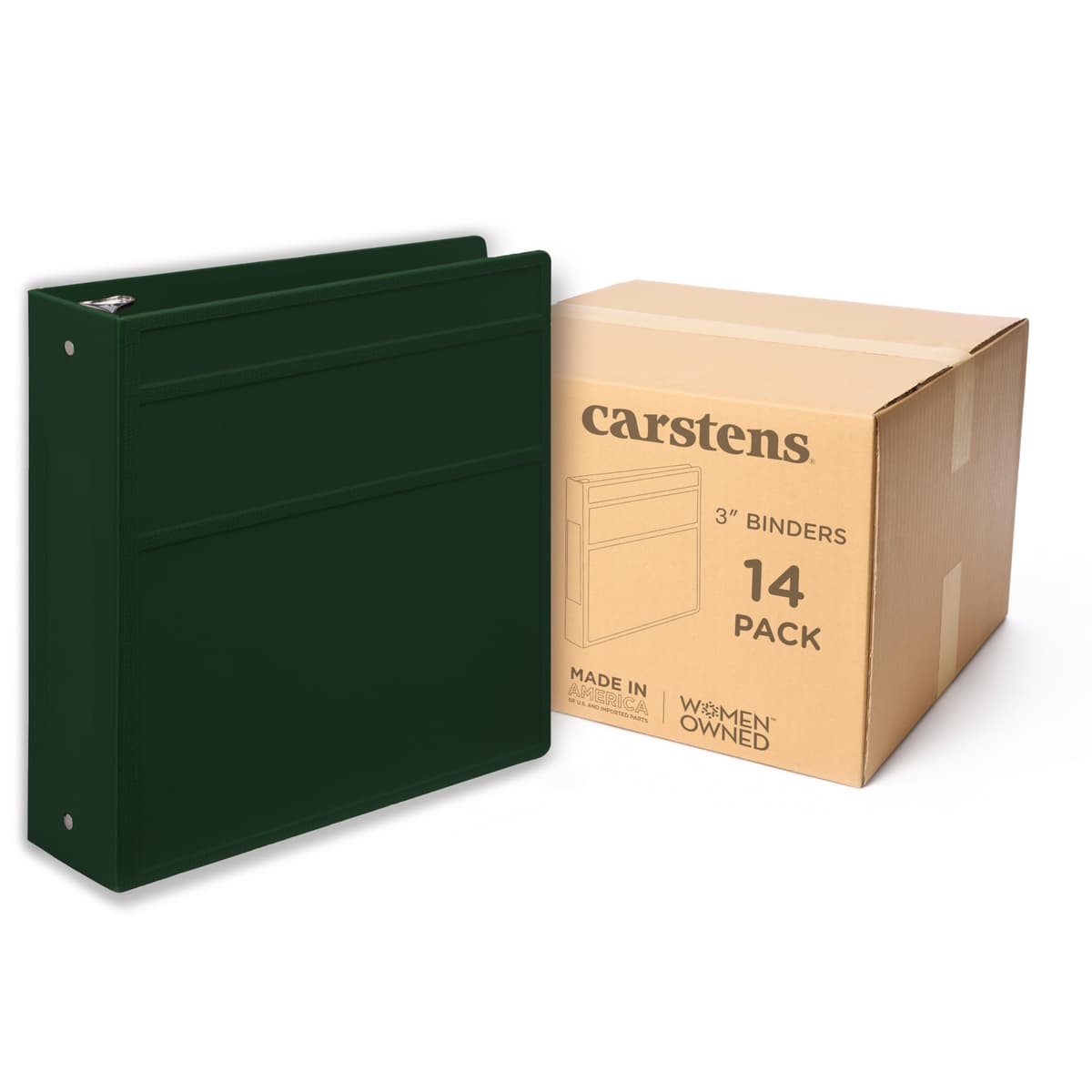 Carstens Carpeta de 3 pulgadas para anillas (apertura lateral) - Verde bosque, sin bolsillos 1738-3RCS