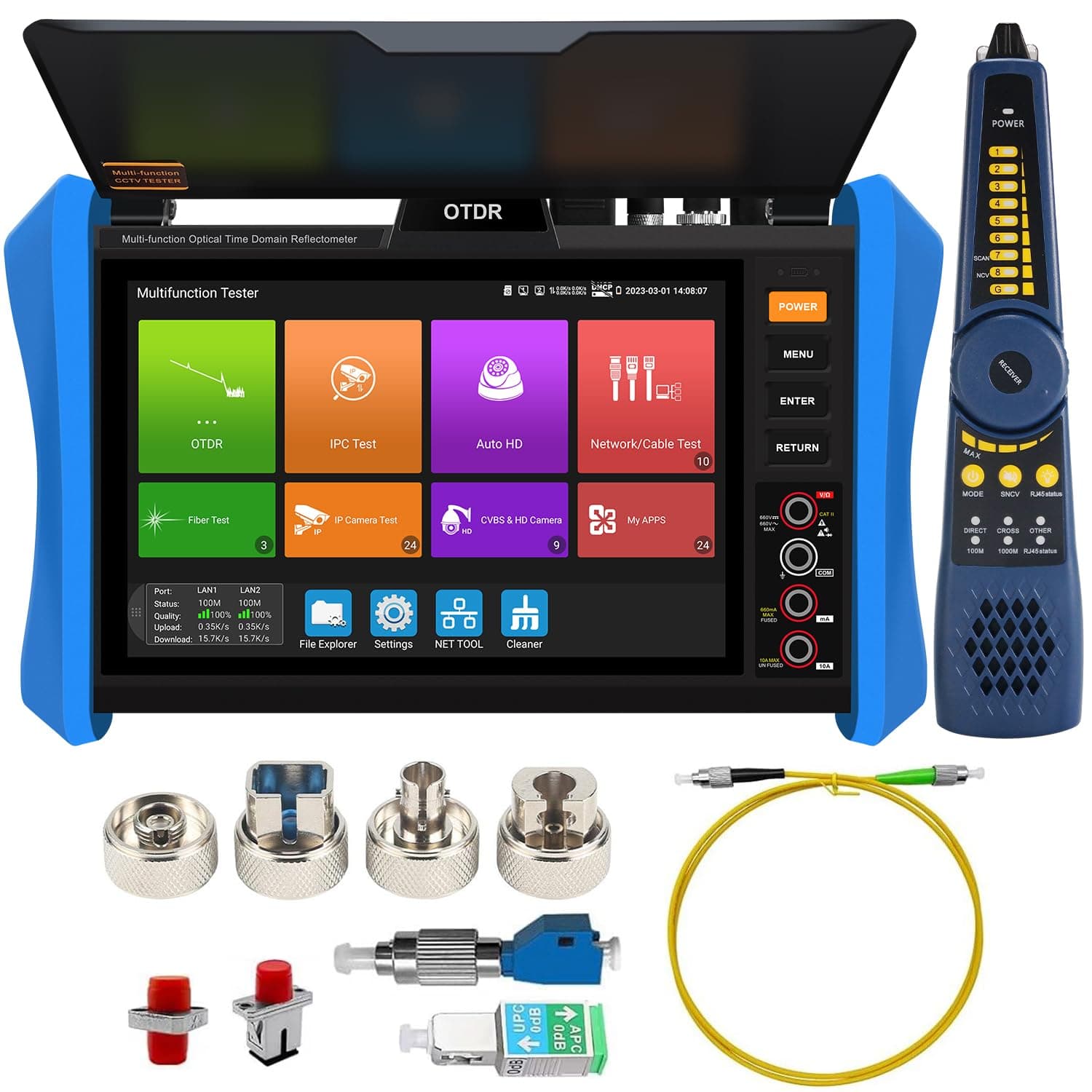 Probador OTDR de Fibra, Probador CCTV WANLUTECH OTDR 1310/1550nm OPM LS VFL OLT Mapa de Eventos SDI AHD CVI TVI CVBS Probador de Cámaras IP 8K SFP Multímetro Digital Localizador de Cables RJ45 TDR Herramientas de Red HDMI VGA MT-8810EFST