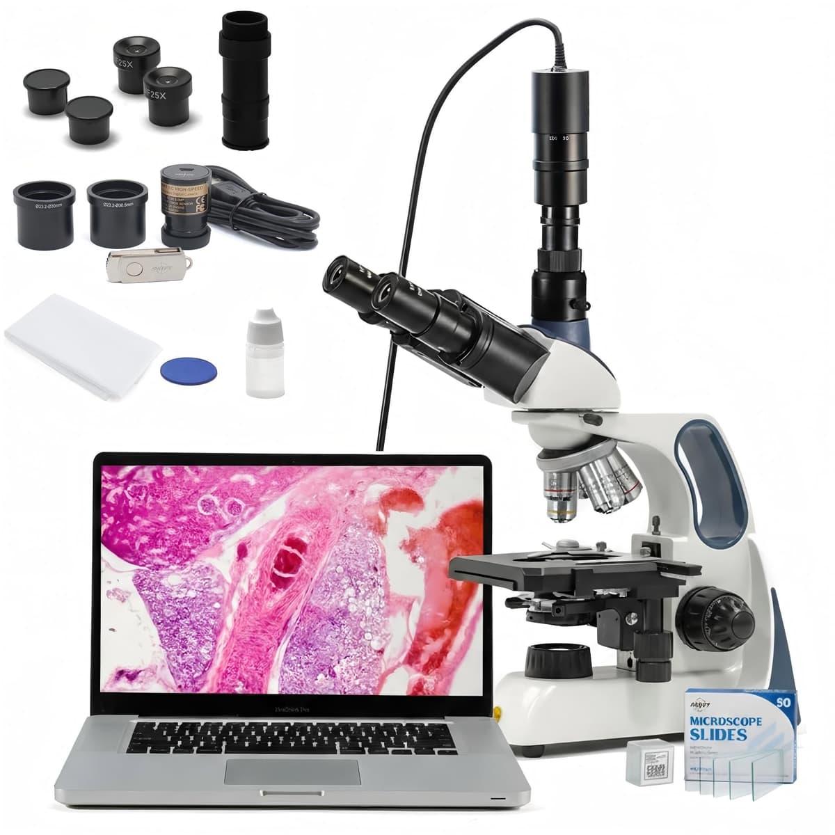 Swift SW400 Microscopio trinocular compuesto - 40X-2500X con cámara 5.0 MP SW400INF-T-CL-EC5R-BSC
