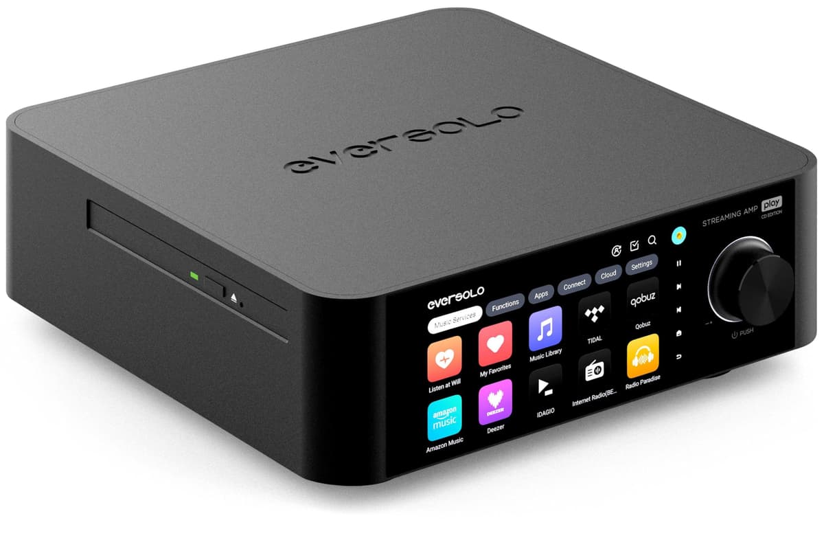Eversolo Play | Reproductor de Música con DAC y Amplificador 60W×2ch(8Ω) / 110W×2ch(4Ω) | Pantalla Táctil LCD 5.5", Soporta Corrección de Sala y Sistema Multiroom, Reproduce Qobuz, Tidal y Más | Negro (Edición CD) EVERSOLO Play CD Edition
