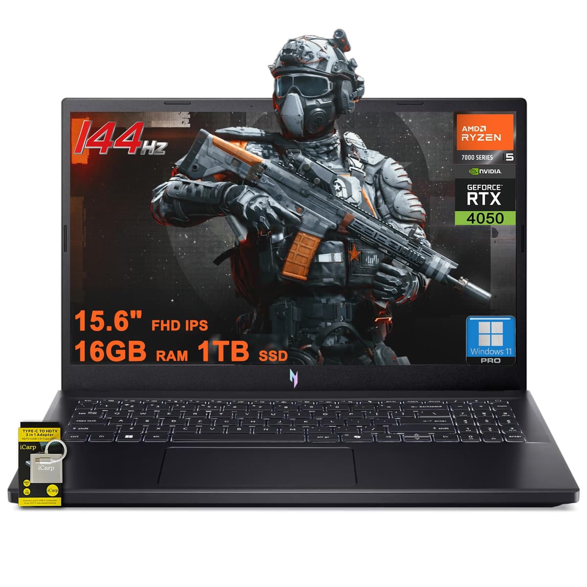 acer Nitro V 15 Gaming, 15.6" FHD 144Hz, Ryzen 5 7535HS, 16GB RAM, 1TB SSD, RTX 4050