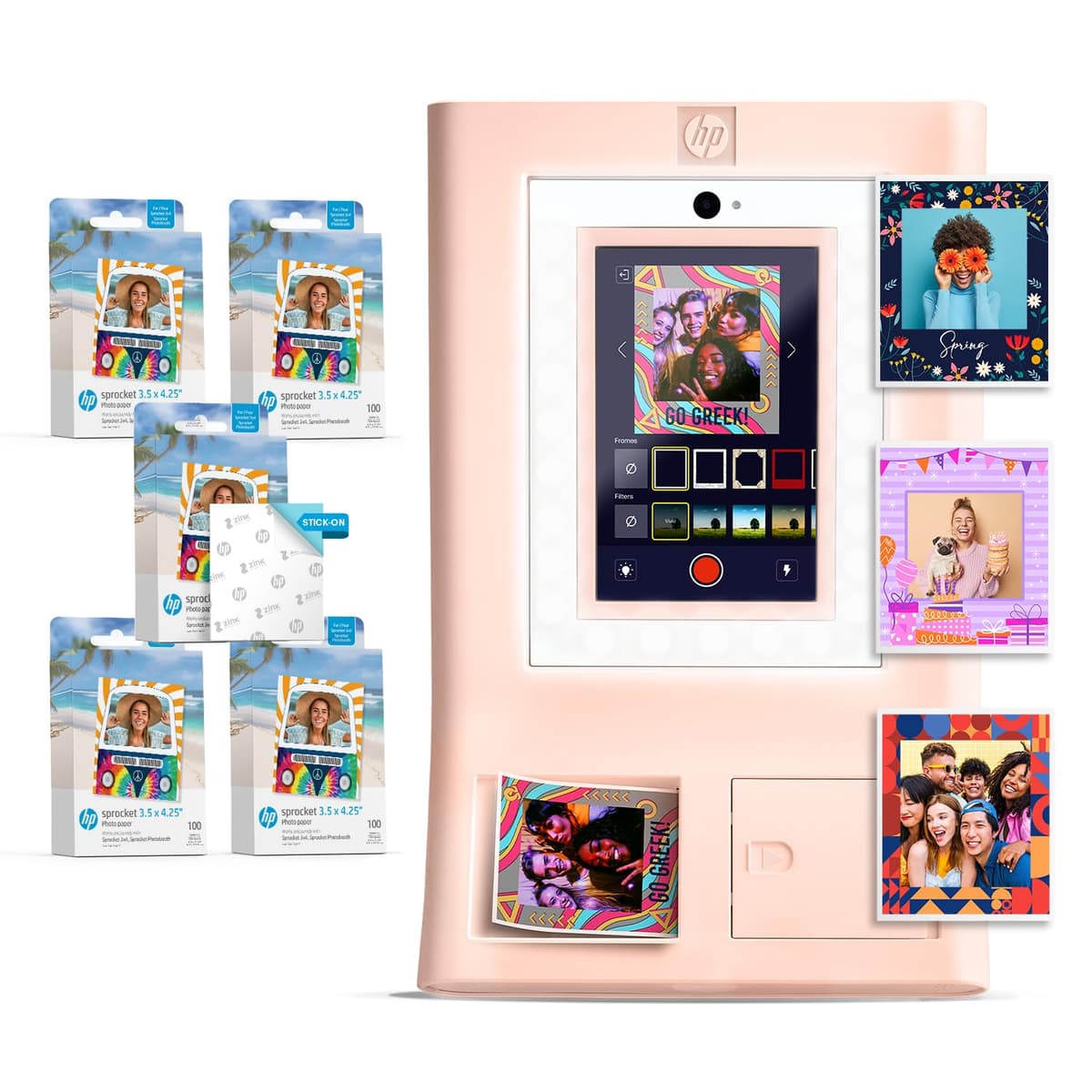 HP Sprocket Photo Booth Máquina de fotos instantáneas (Rosa) + 510 hojas ZINK 3.5x4.25” AMZHPSPPB500KP