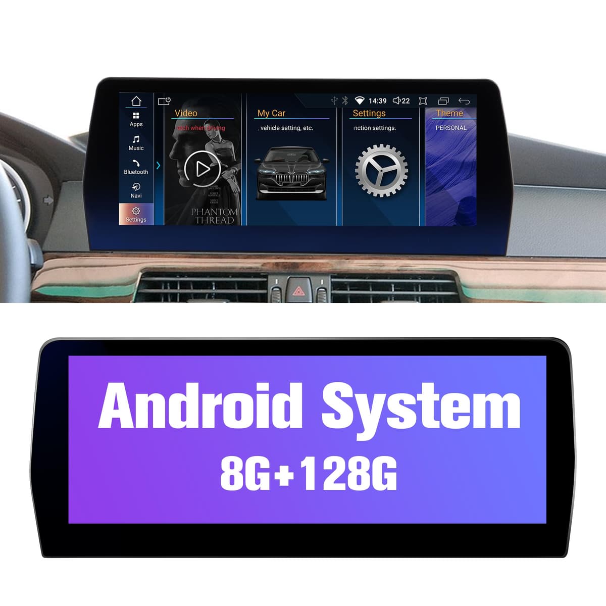 Pioowirk Estéreo para E90 CIC: Unidad principal de coche 8+128GB con Bluetooth y CarPlay para BMW E91 E92 E93 2009-2012, pantalla táctil de posventa 12.3" sistema Android, reemplazo con cámara de retroceso y GPS compatible con Apple LF12E60CCC7862-US