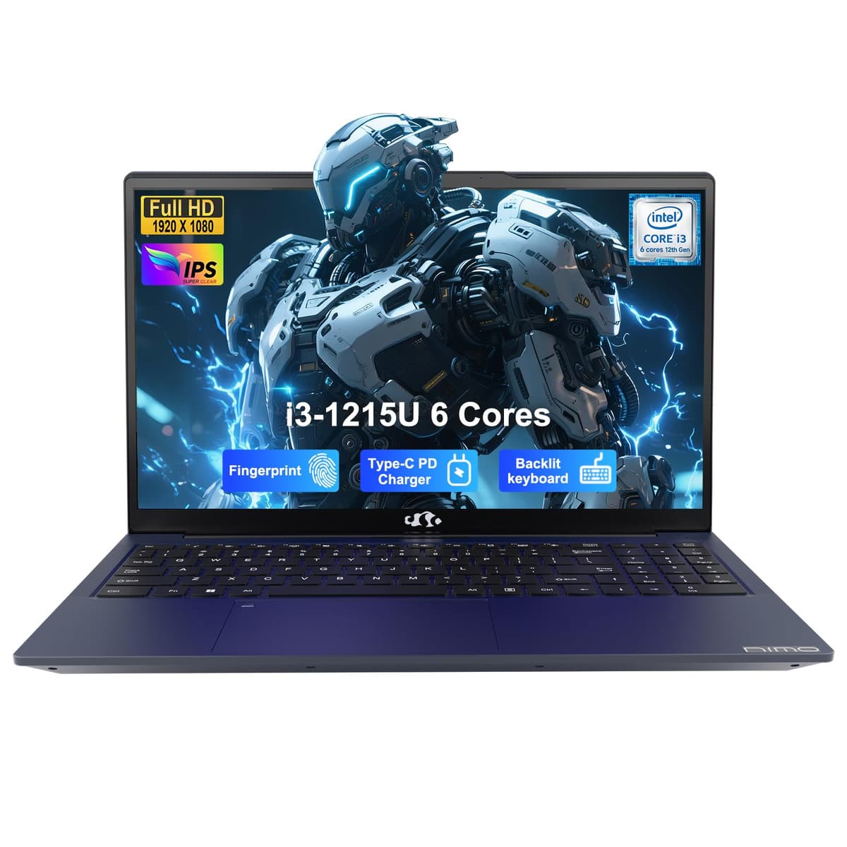 NIMO 15.6" IPS FHD Laptop Estudiantil, Intel 6 Núcleos i3-1215U 16GB RAM 512GB SSD (Mejor que Ryzen 5 7520U, hasta 4.4GHz) Computadora con Carga 65W Tipo C Teclado Retroiluminado Huella Dactilar, para Hogar y Negocios NIMO N154
