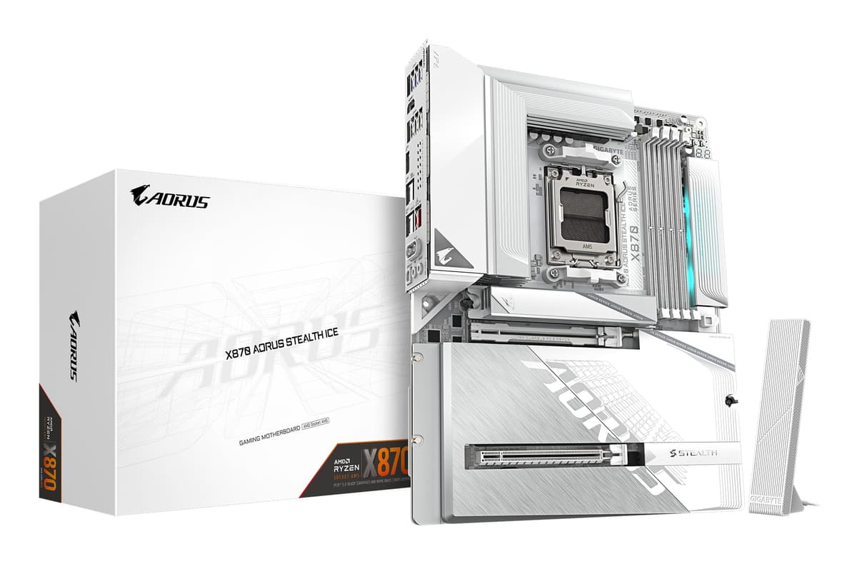 GIGABYTE X870 AORUS STEALTH ICE Placa Madre - Compatible con CPUs AMD Ryzen 9000, VRM Digital 16+2+2, hasta 8200 MHz DDR5 (OC), 2x PCIe 5.0 + 2x PCIe 4.0, Wi-Fi 7, LAN 5 GbE, USB4 X870 A STEALTH ICE