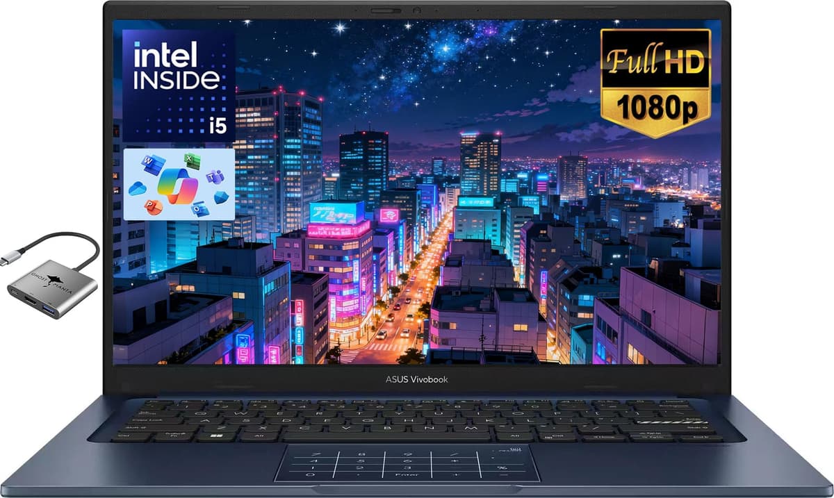 ASUS Vivobook 14" FHD para Estudiantes, Negocios y Hogar, Intel i5-1334U de 10 núcleos, 16GB RAM 512GB SSD, Teclado Numérico, Cámara Privada, Windows 11