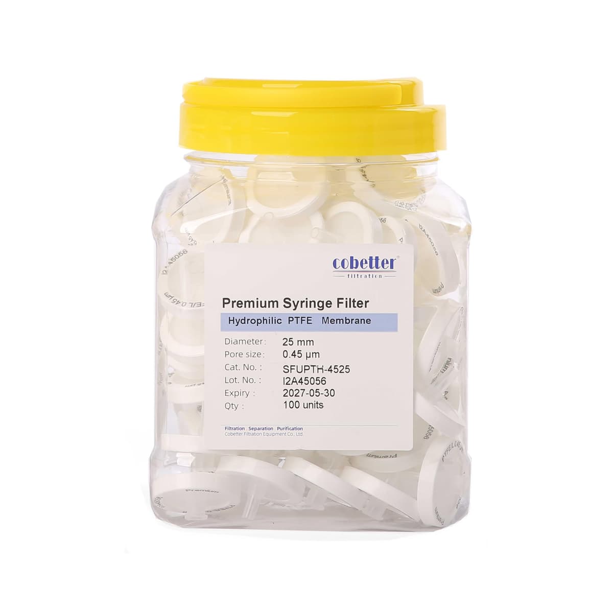 COBETTER Pack de 1000 filtros jeringa PTFE hidrofílico 0.45μm 25mm HPLC certificado SFUPTH-4525-1000
