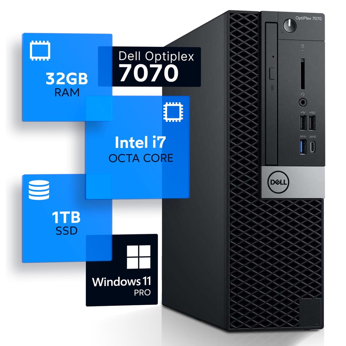 Dell Optiplex 7070 Computadora de Escritorio | Intel i7 Hexa Core (3.4) | 32GB RAM DDR4 | 1TB SSD Estado Sólido | Windows 11 Profesional | PC para Hogar u Oficina, Negro (Reacondicionado)