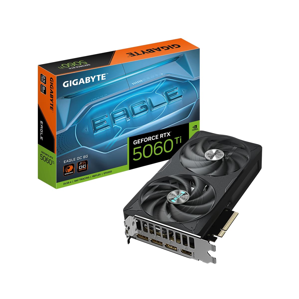 Gigabyte GeForce RTX 5060 Ti Eagle OC 8G Tarjeta Gráfica - 8GB GDDR7,128 bits, PCI-E 5.0, 2617 MHz Reloj de Núcleo, 3 x DisplayPort, 1 x HDMI, GV-N506TEAGLE OC-8GD