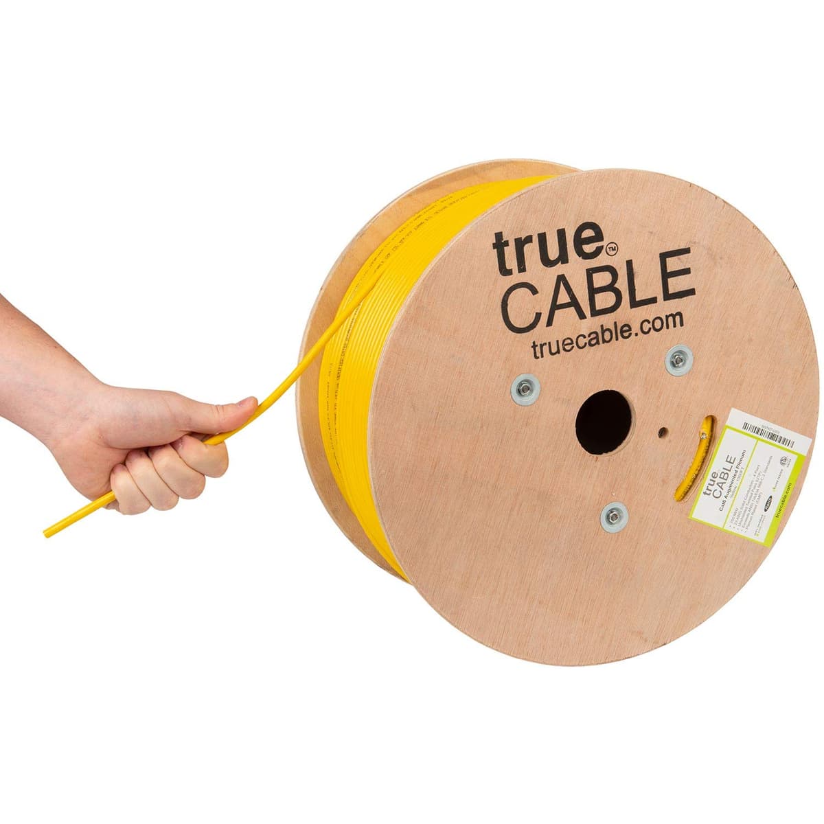 TRUE CABLE Ethernet Cat6A Plenum a Granel (CMP), UTP No Blindado, 1000 ft, Amarillo, 23 AWG Cobre Macizo, 750 MHz, 10 Gbps, PoE++ (4PPoE), Certificado ETL 6ACMPYEL_1Krl