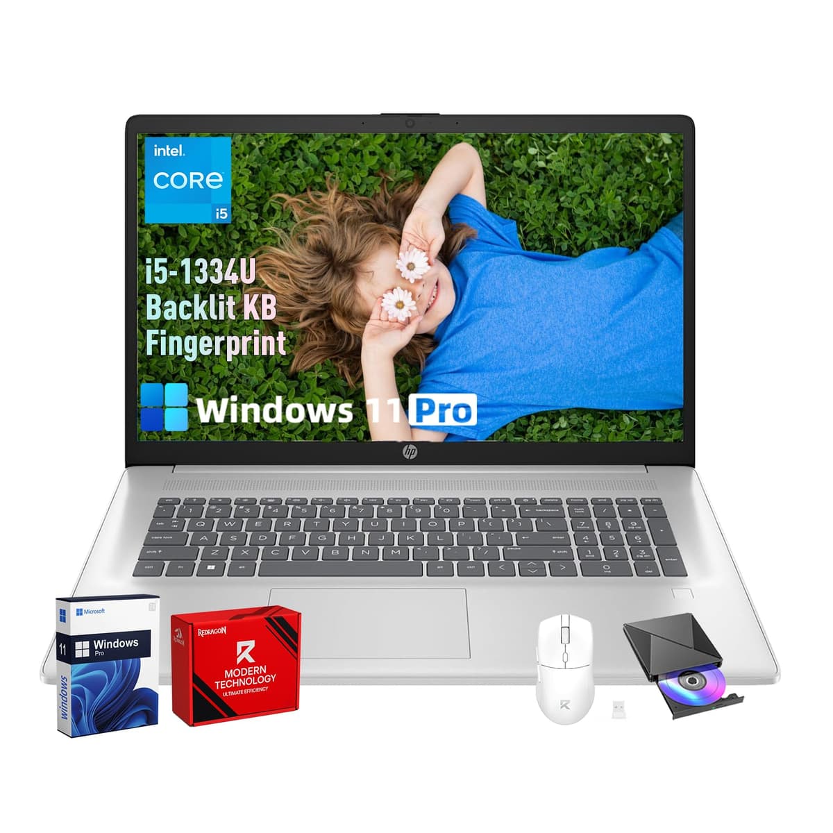 HP Laptop, Intel i5 1334U de 10 núcleos, 17.3" FHD+ 250 nits BrightView, Carga rápida, Teclado retroiluminado, Lector de huellas, Windows 11 Pro, 64GB RAM, 2TB SSD. No táctil. HP 17 Laptop