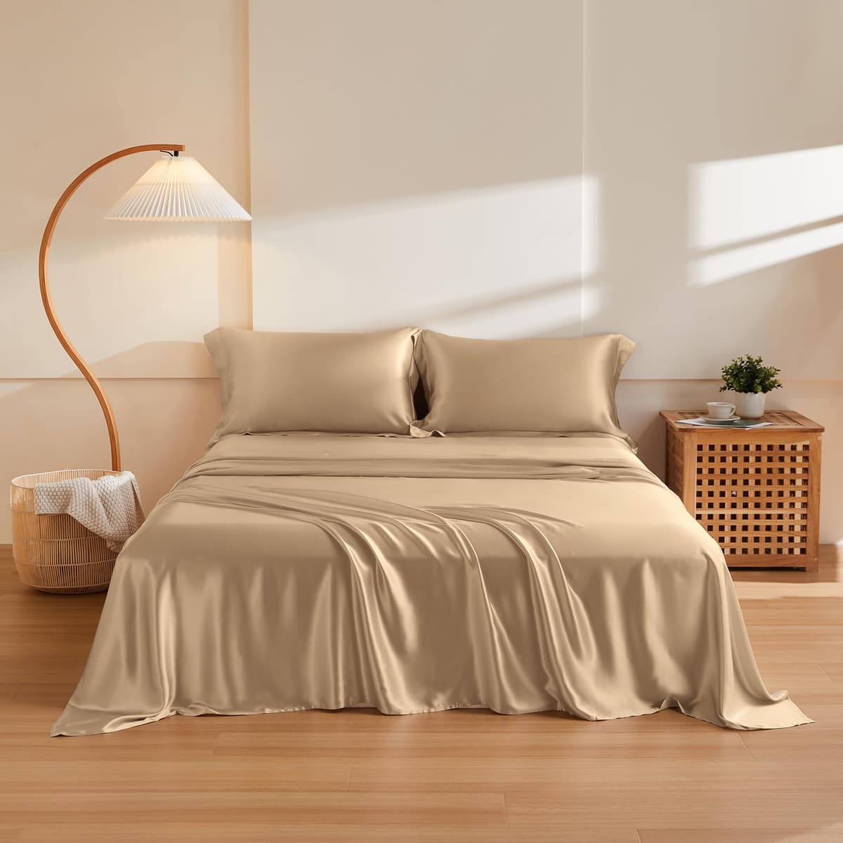 THXSILK Juego de Sábanas 4P 100% Seda Mulberry 19 Momme (King, Taupe)
