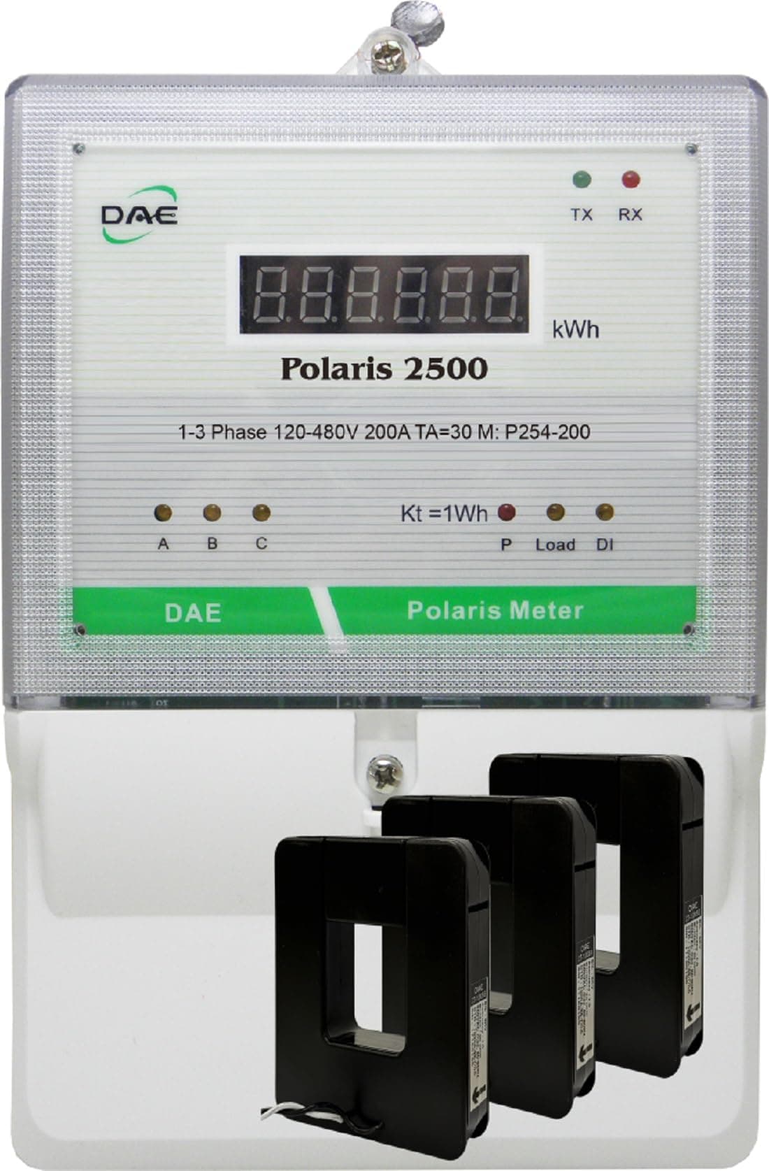 DAE P254-1000 KIT Medidor kWh UL 1000A 3F 120-480V 50/60Hz RS485 con 3 CT split (2" interno)