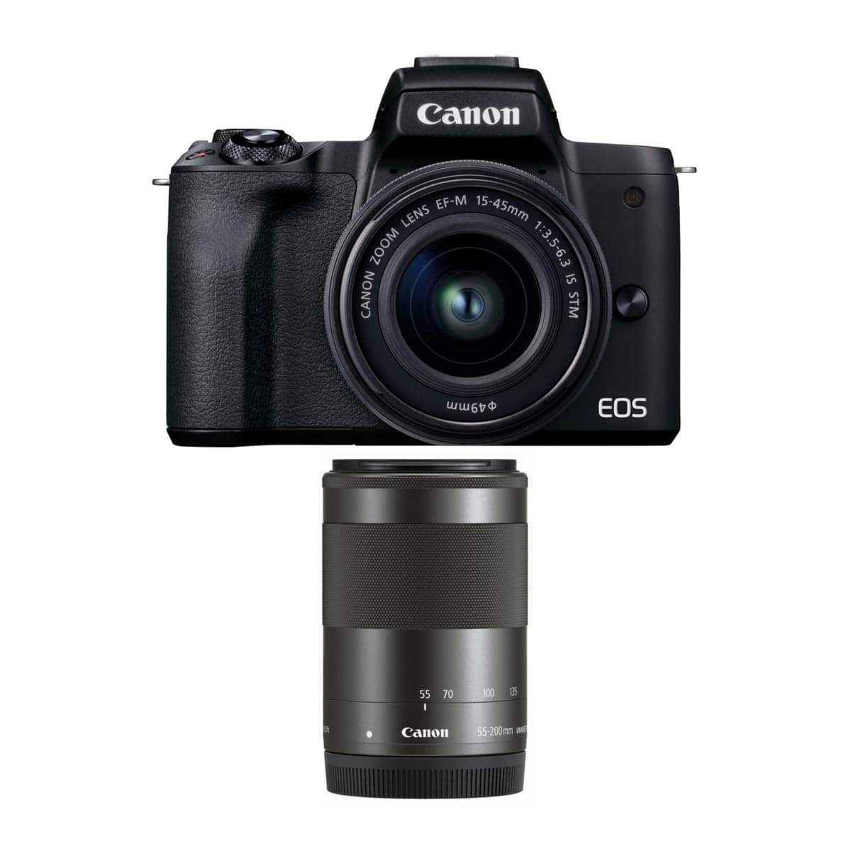 Canon EOS M50 Mark II (Negro) + EF-M 15-45mm & 55-200mm (Bundle, Renewed) 4728C014-cr