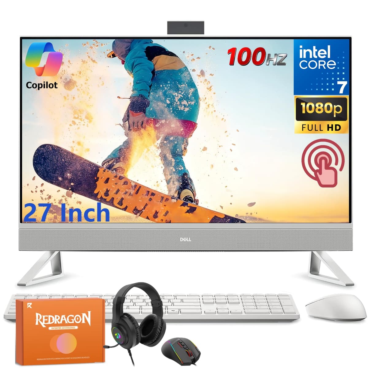 Computadora de Escritorio Todo-en-Uno Dell de 27" con Pantalla Táctil, Intel Core 7 150U, NVIDIA GeForce MX570A, Pantalla Táctil FHD (1920 x 1080) 100Hz, 64 GB DDR5, 4 TB SSD, Copilot AI, WiFi 6E, Webcam 5MP, Windows 11 Pro DEC27250-7222WHT-PUS
