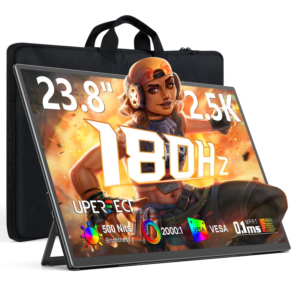 UPERFECT Monitor Portátil 23.8" 2.5K 180Hz - 0.1ms, 500 nits, USB-C y HDMI