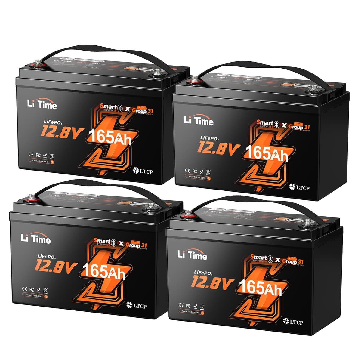 Litime 12V 165Ah LiFePO4 con Bluetooth - Group 31, 165A BMS (4 Pack) L12V165-165-BT-4-A100-Pack4-2