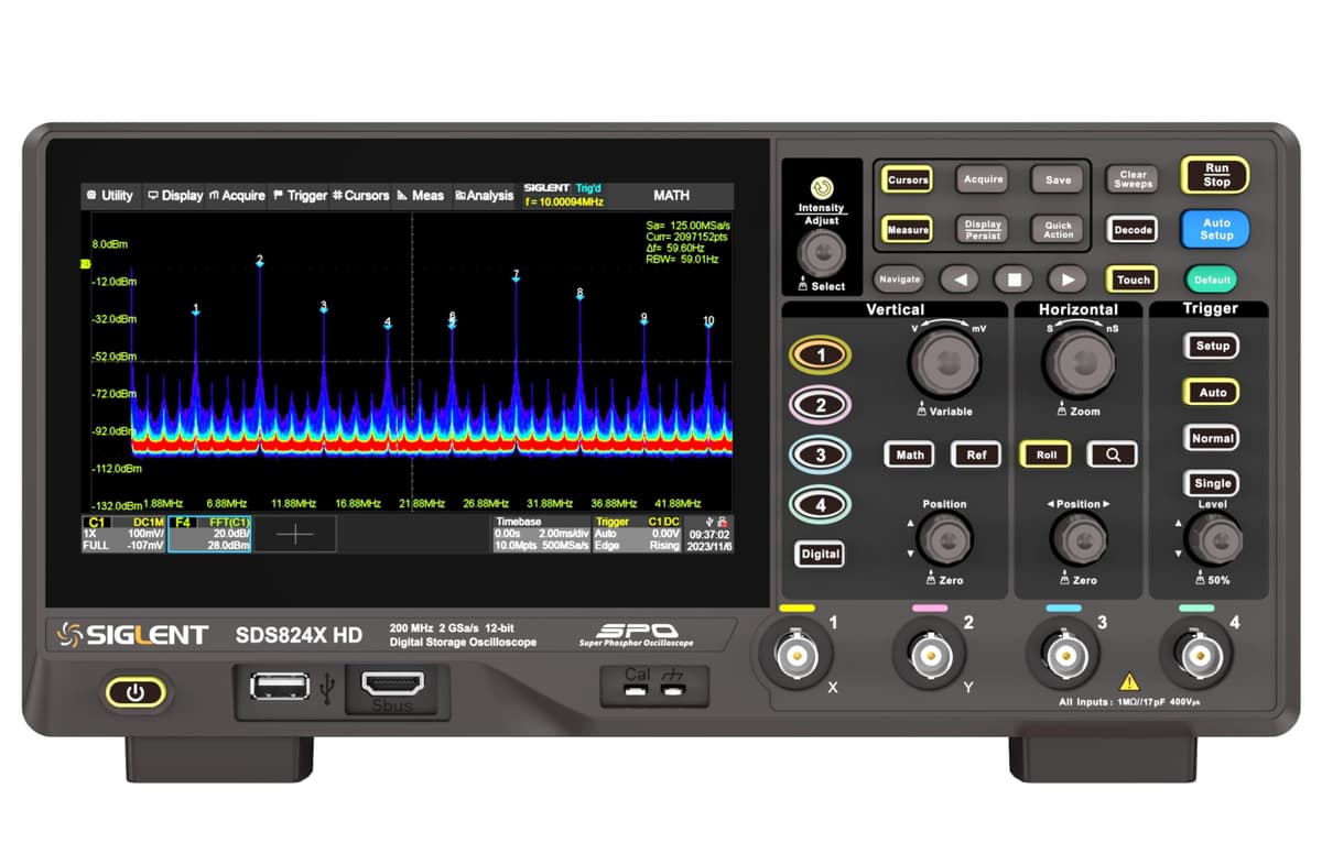 Siglent SDS824X HD Osciloscopio Mixto 4 canales / 200 MHz (12-bit)