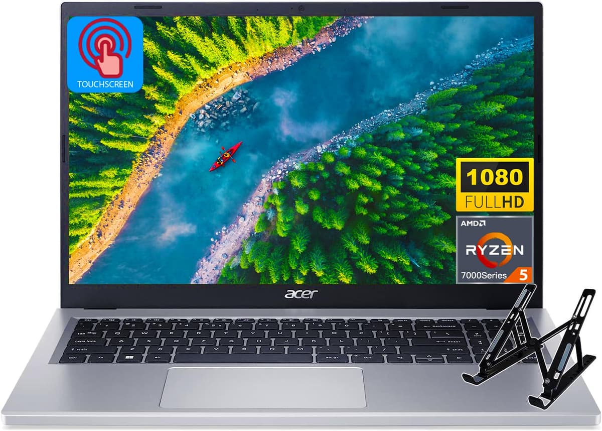 acer Aspire 3 pantalla táctil, 15.6" FHD IPS, AMD Ryzen 5 7520U (mejor que i7-1255U), 16GB DDR5 RAM, 1TB SSD, Wi-Fi 6, para estudiantes y empresas, Windows 11 Home, con soporte para laptop acer Aspire Laptop