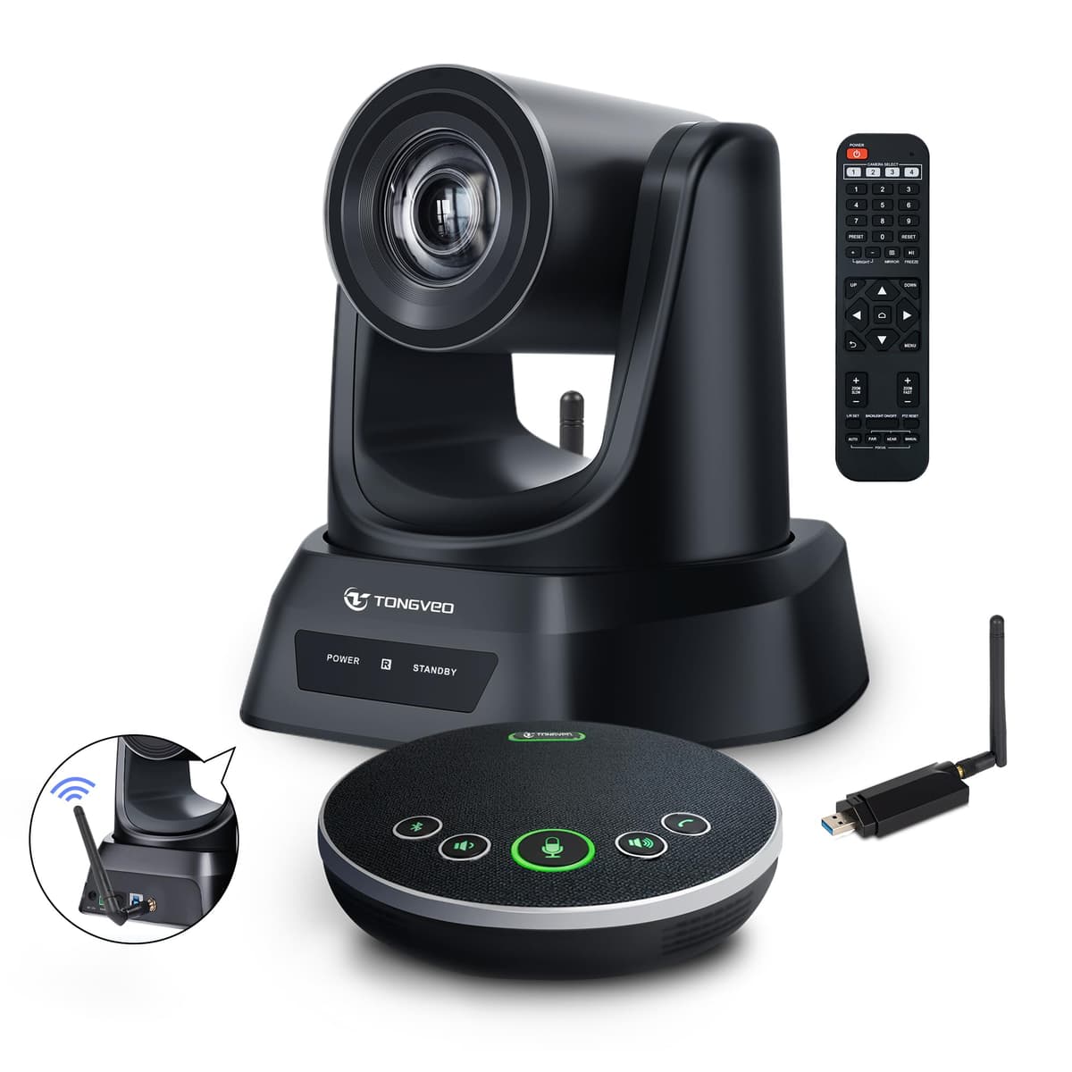 Cámara PTZ USB Inalámbrica TONGVEO para Sala de Conferencias y Transmisión en Vivo de Iglesias, 20X 1080P 60fps para Servicios Religiosos y Conferencias en Línea, Compatible con Zoom, Skype y OBS, Fácil de Configurar 3x zoom group