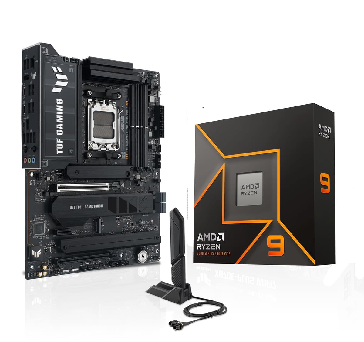 MICRO CENTER Procesador AMD Ryzen 9 9900X con Placa Madre ASUS TUF Gaming X870E-PLUS WIFI7 ATX (DDR5, PCIe 5.0 x16, 4 ranuras M.2, WiFi 7,2 x USB-C Tipo-C USB4) 9900XTUFX870EPLUSWF7