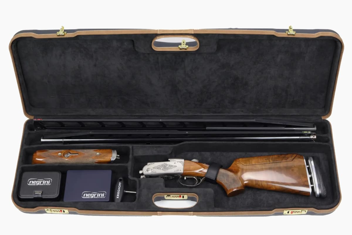 Negrini 1653LX/5005 Estuche deluxe O/U para 1 escopeta + 1 cañón extra, aprobado por aerolíneas