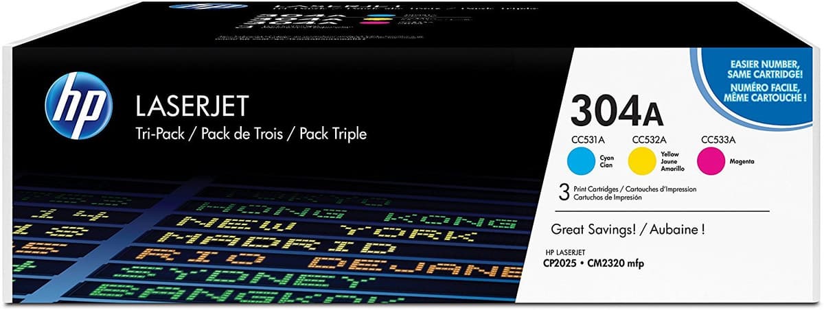 Cartuchos toner HP 304A (CC531A, CC532A, CC533A) Cyan, Magenta y Yellow originales BND00785
