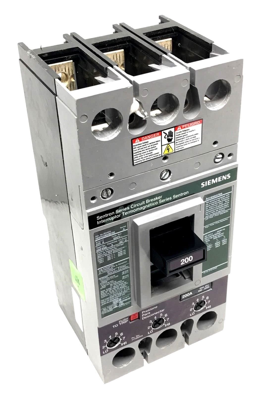 Siemens HHFXD63B200 Interruptor Termomagnético Moldeado 3 Polos 200A 600V