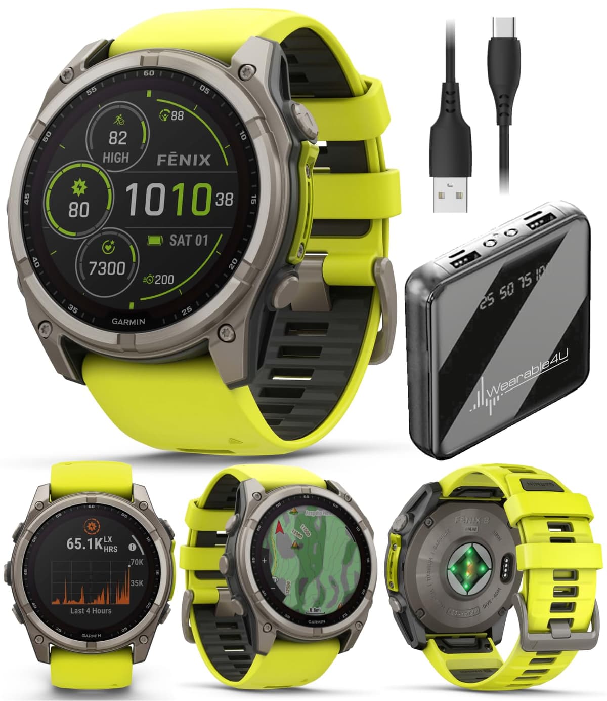 Wearable4U Garmin Fenix 8 51 mm Solar Sapphire Amp Yellow/Graphite con Power Bank