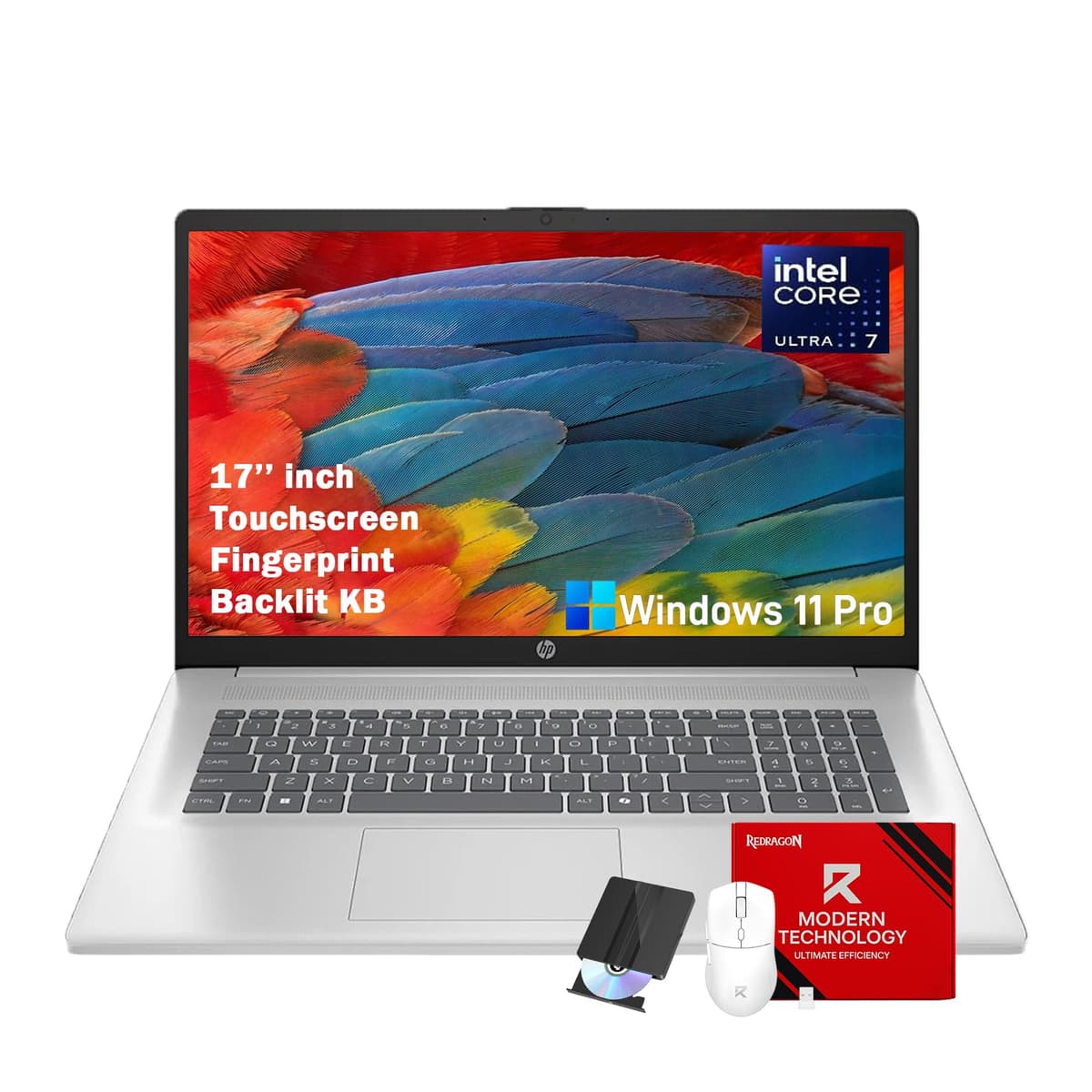 HP 17.3 Laptops 2026, Pantalla táctil de 17 pulgadas, Intel 13ª gen 12 núcleos Ultra 7 255U, 64GB DDR5, SSD 2TB, Teclado retroiluminado, Lector de huellas, AI Copilot, Windows 11 Pro, Wi-Fi 6, Bluetooth 5.4 HP Laptop