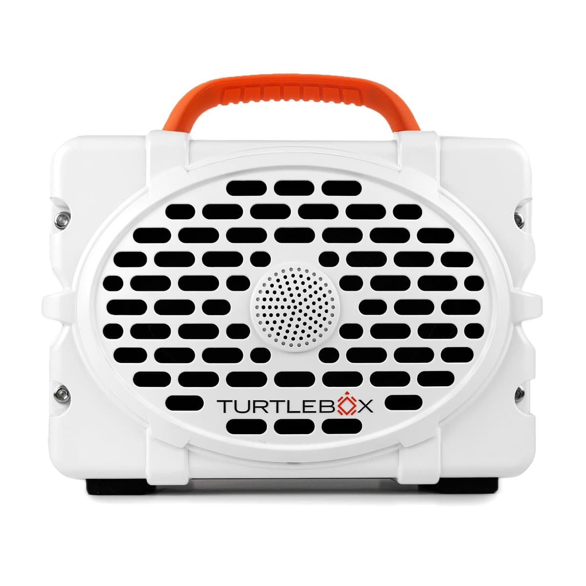 Turtlebox Original Gen 3: Parlante Bluetooth Portátil para Exterior - Ultra Potente (120 dB), Resistente al Agua (IP67), Robusto, Antigolpes, Batería de 3 Días | Modo Fiesta: Emparejamiento Estéreo Ilimitado, Blanco/Naranja Intenso TB-ORIG-G3-WHT-BL ORG-BL ORG-1