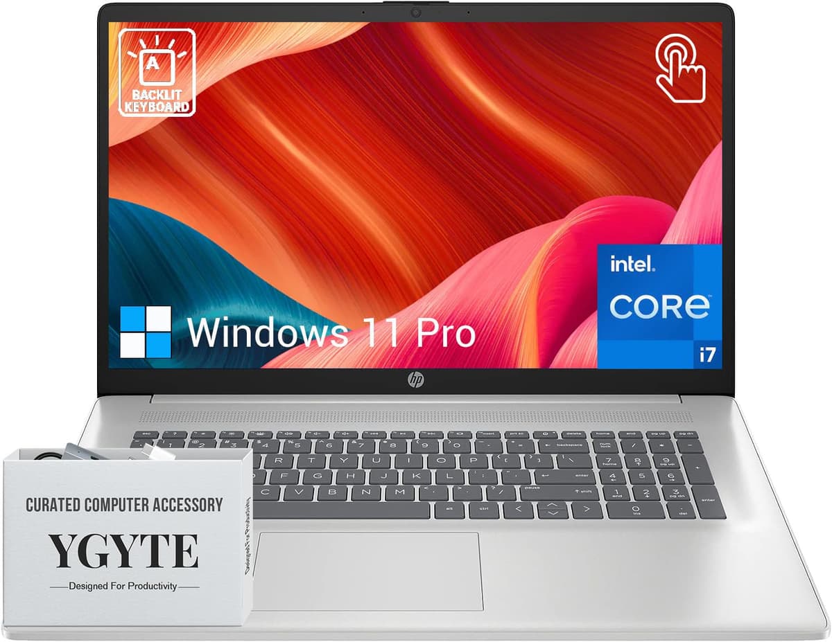 HP 17.3" Notebook con pantalla táctil Intel Core i7, 64GB RAM, 2TB SSD, Windows 11 Pro, Teclado retroiluminado con teclado numérico Essential 17
