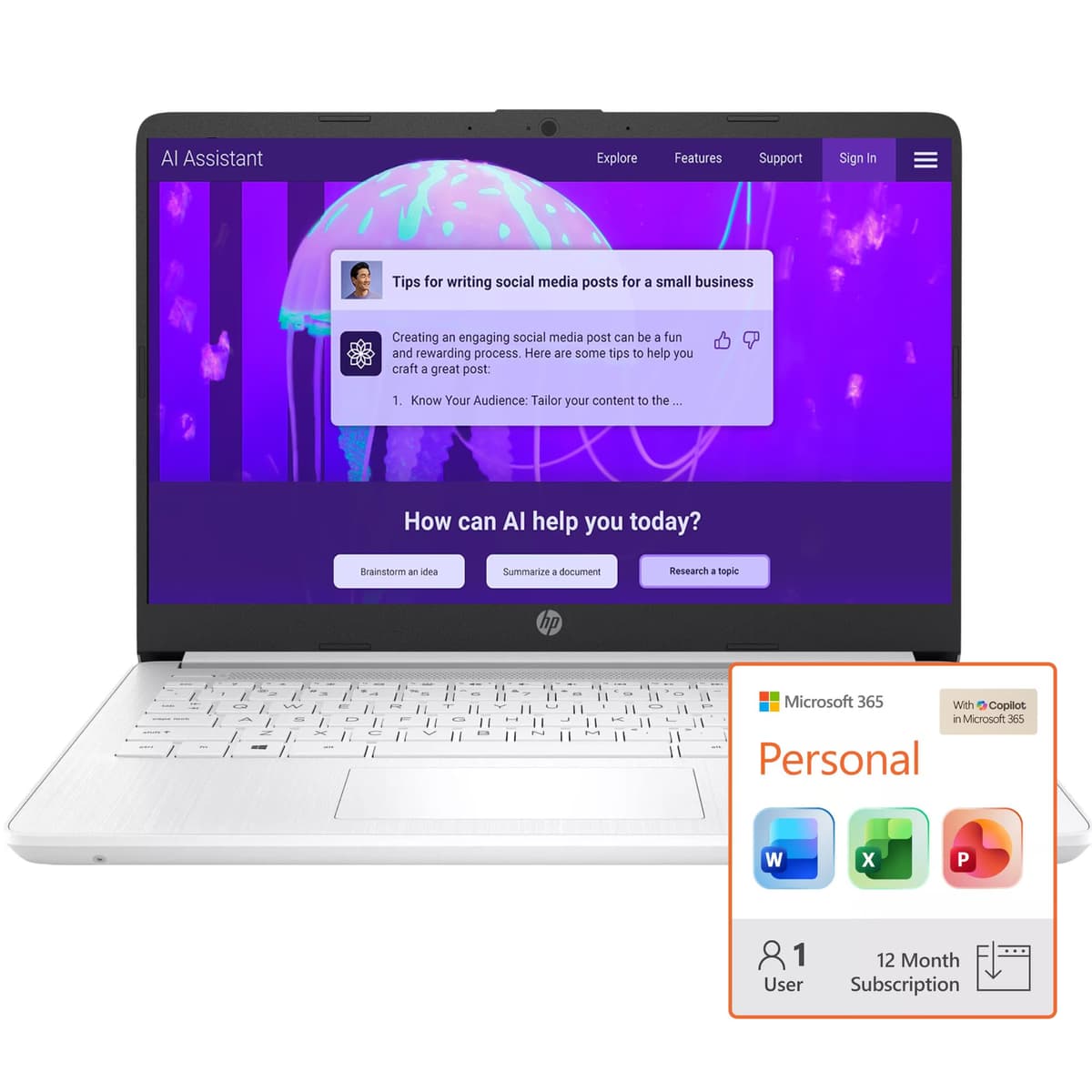 HP Laptop para Estudiantes y Hogar 16 GB RAM con Microsoft 365, 1 TB de Almacenamiento en la Nube y SSD de 64 GB, Intel Core Rápido, Windows 11 sin Auriculares - Perfecto para Trabajo y Entretenimiento 14