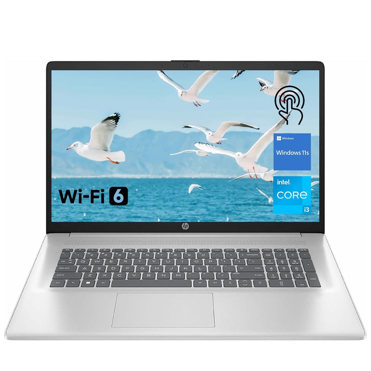 HP Premium 17.3" Pantalla Táctil, 8 Núcleos Intel Core i3-N305, 32GB RAM, 128GB eMMC + 1TB SSD, MS Copilot, Office 365 para la Web, Cámara con Cubierta de Privacidad, Wi-Fi 6, Windows 11, Plateado TPN-I139_320M3AV