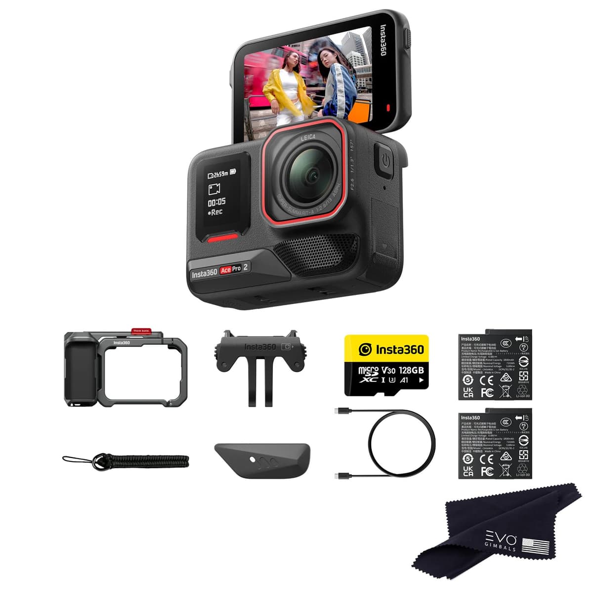 Insta360 Ace Pro 2 Xplorer Bundle 8K, sensor 1/1.3", Dual Battery + 128GB, co-desarrollado con Leica, pantalla flip 2.5" CINSBBGA-Xplorer-Dual-C