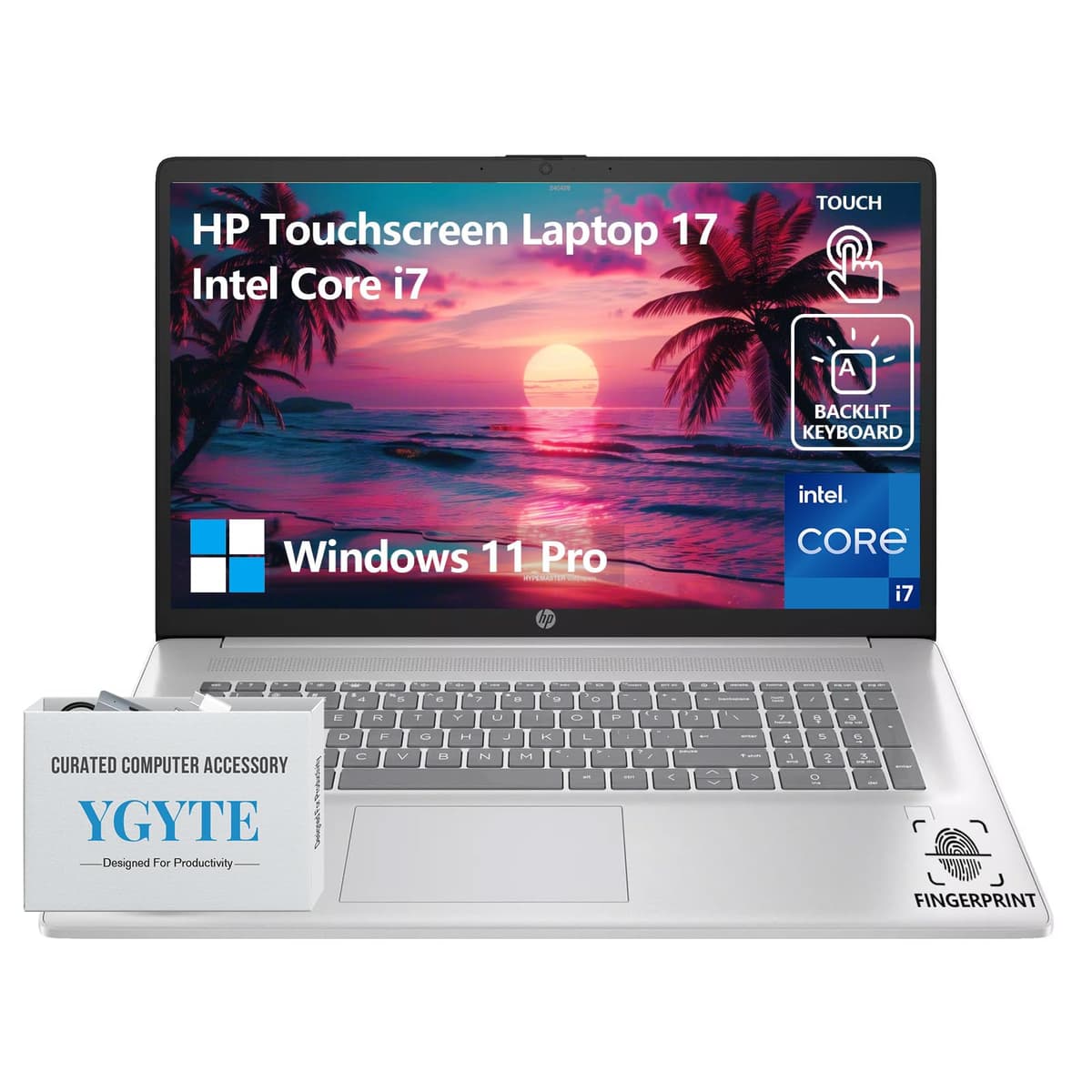 Laptop HP 17 pulgadas con pantalla táctil, 17.3 HD+ Touch, para negocios, Intel i7 de 10 núcleos, 64GB RAM 2TB SSD, Windows 11 Pro, teclado numérico retroiluminado y lector de huellas