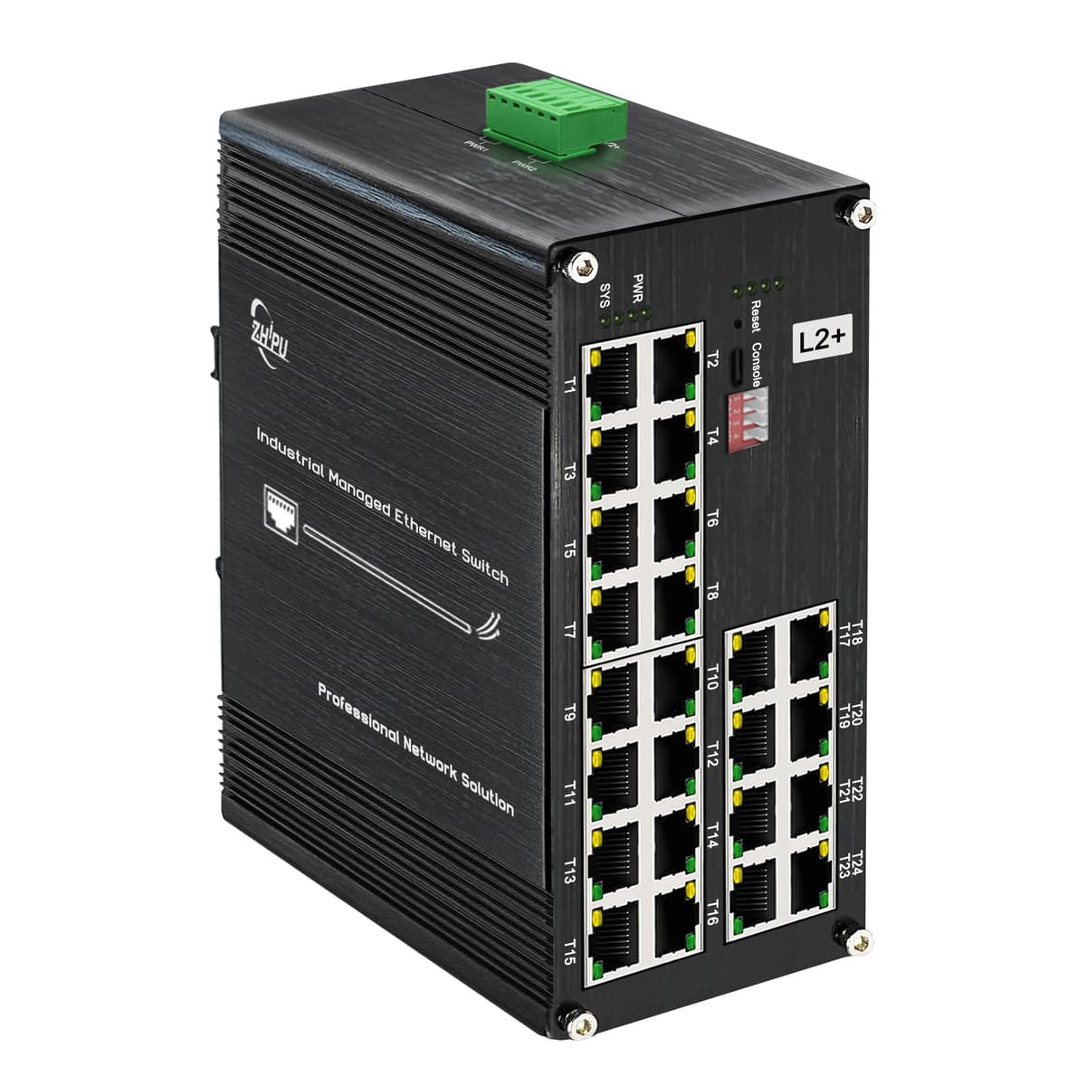 Xnyahitog Switch de Red 24 Puertos Gigabit L2+ Managed PoE, IEEE802.3af/at, DIN-Rail 2M-24P