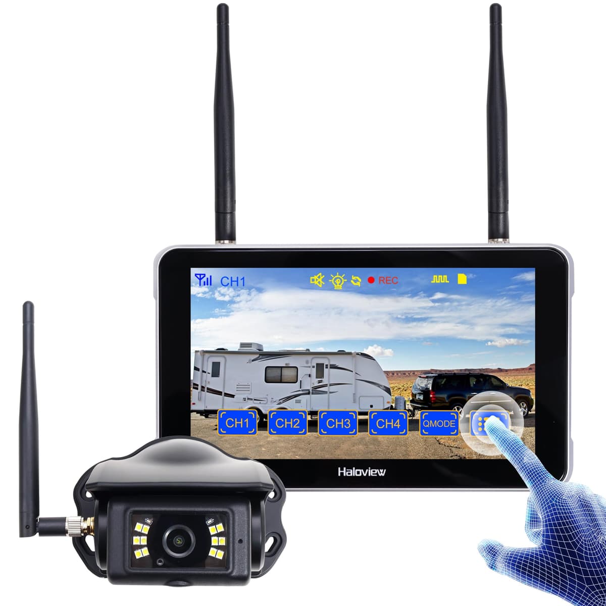 Haloview BT7 Cámara de Retroceso Inalámbrica BT con Pantalla Táctil RV 2.4G Digital FHD 1080P DVR Visión Trasera Full-Color Visión Nocturna y Monitor Táctil de 7" para RV, Camión, Remolque, Camper, Van, Pickup