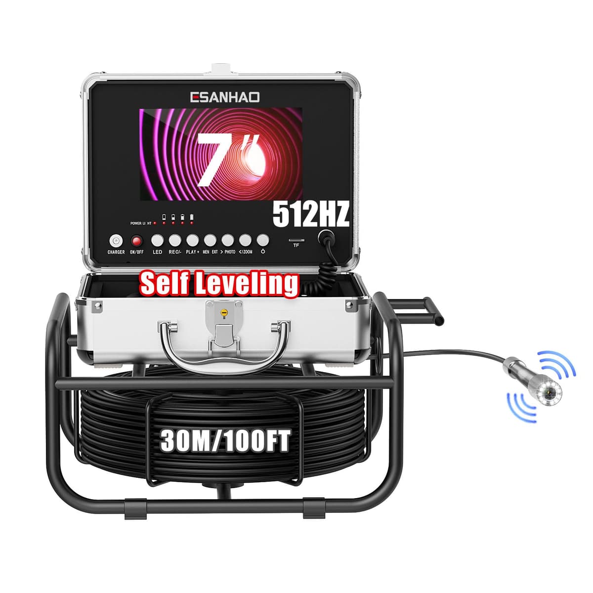 ESANHAO Cámara para inspección de tuberías con pantalla 7" y cable 30 m (IP68, 512Hz) F726PDBC23-30M