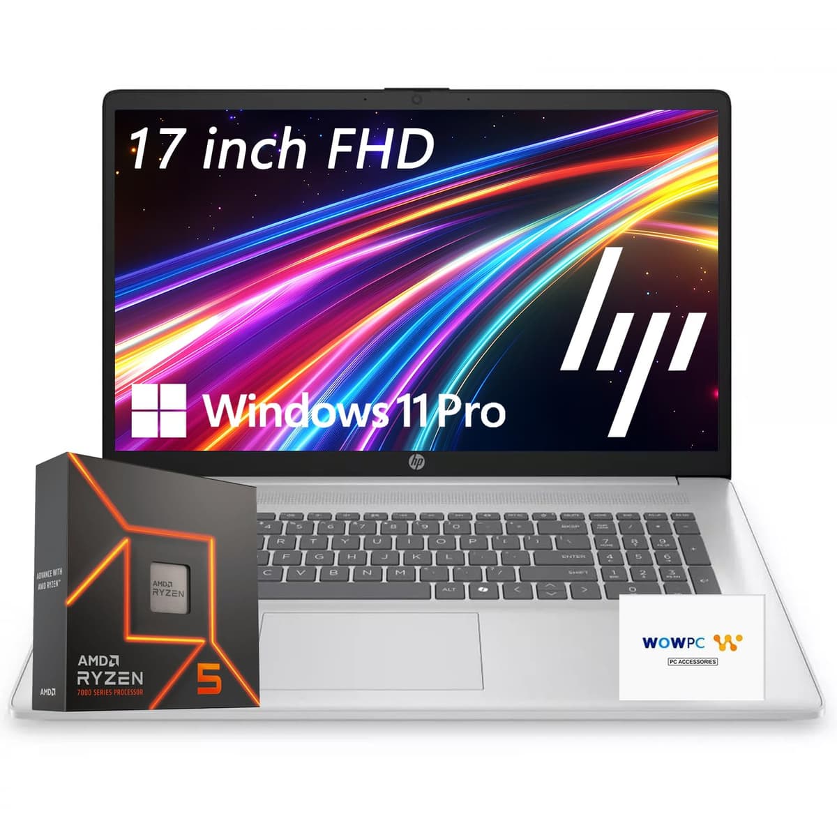 HP 17 Laptop Empresarial Edición 2025/2026, Pantalla IPS Full HD 17.3", AMD Ryzen 5 7430U (Supera a Intel i7-1355U), Tecla AI Copilot, 32GB RAM, 1TB SSD NVMe, HDMI, Wi-Fi 6, Windows 11 Pro, USB de Recuperación WOWPC
