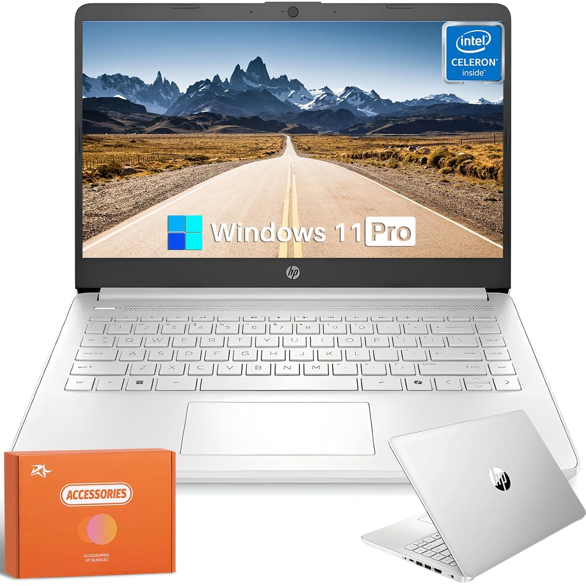 HP 2025 Laptop, Intel N150 de 4 núcleos, Office 365 por 1 año, pantalla LED de 14" 250 nits, 16 GB RAM, 384 GB de almacenamiento (128 GB UFS + 256 GB Micro SD), cámara web, Wi-Fi, HDMI, Windows 11 Pro y Copilot-AI, plateado, con accesorios HP 14 Inch Laptop