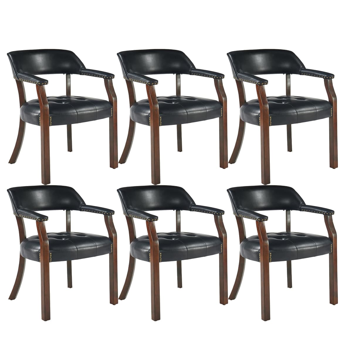 LEEMTORIG Juego de 6 Sillas de Comedor con Brazos, Respaldo de Apoyo, Patas Nogal Cereza & PU Negro NX173D LEENX173D06