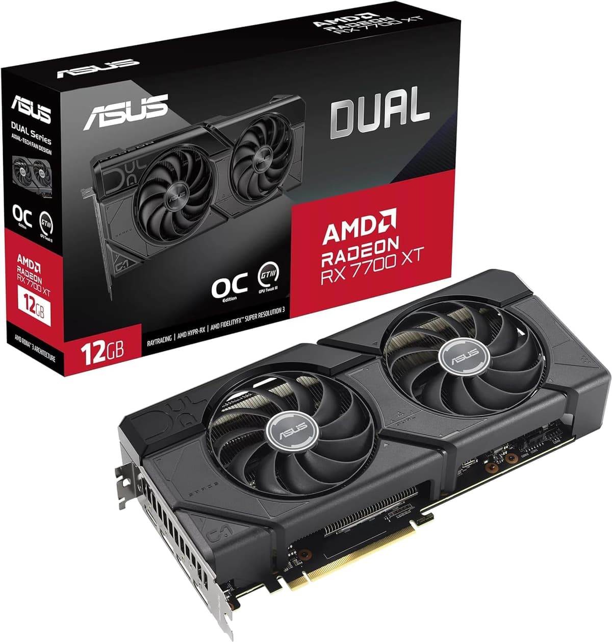 ASUS Dual Radeon RX 7700 XT O12G GDDR6X (PCIe 4.0, 12GB GDDR6X, HDMI 2.1, DisplayPort 2.1) DUAL-RX7700XT-O12G