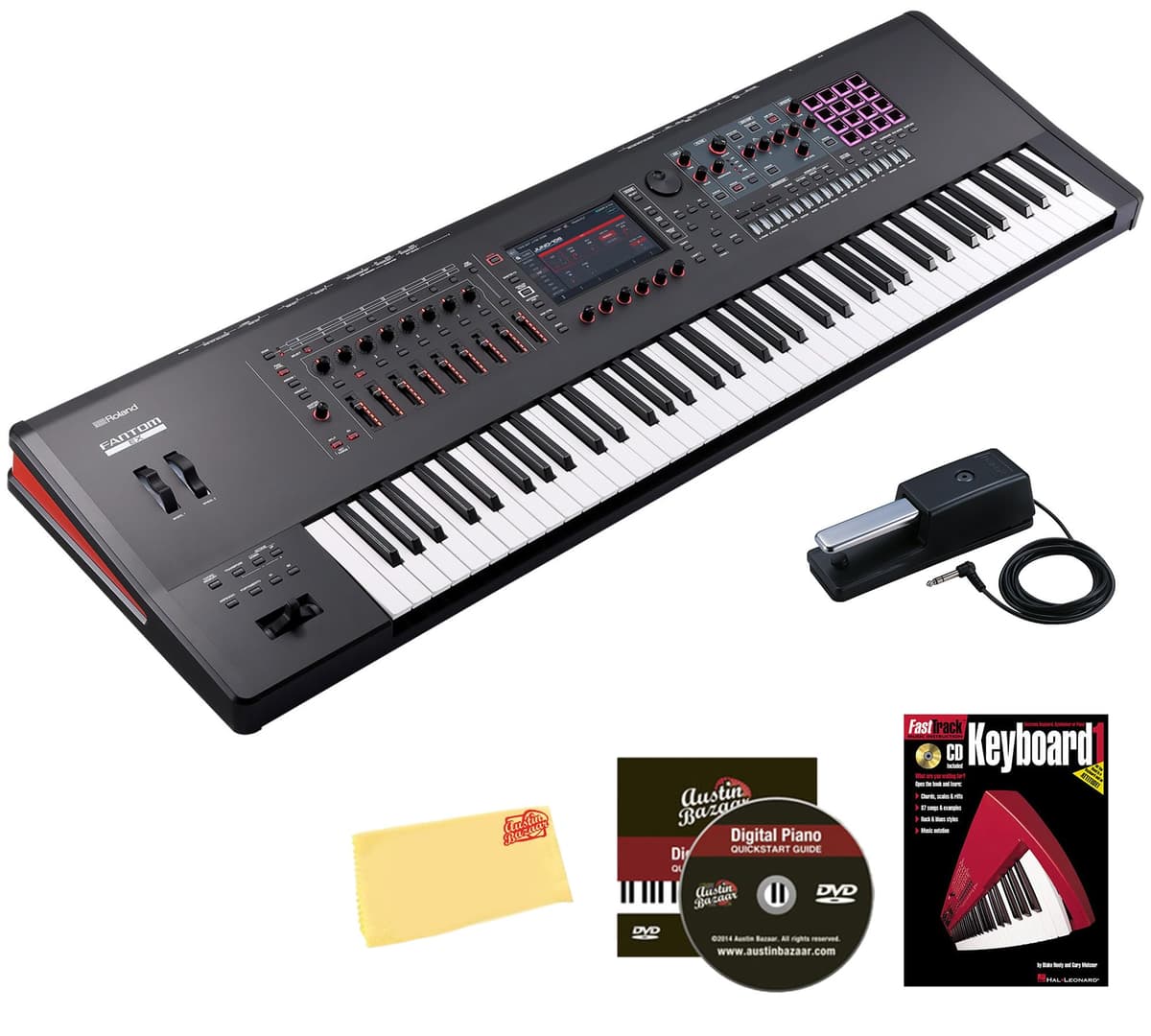 Roland Fantom 7 EX 76 teclas Workstation Synthesizer Bundle con pedal y accesorios AUS-FANTOM-7EX-COMBO-STD