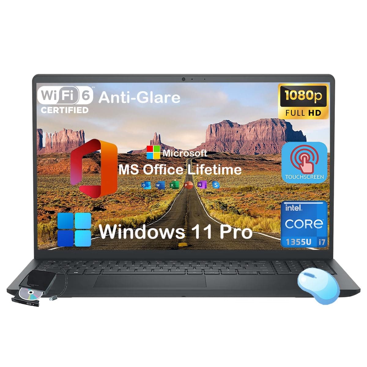 Dell Inspiron 15 3530 Pantalla Táctil para Negocios - MS Office de por Vida • Pantalla FHD Antirreflejo de 15.6" • Intel 13ª Gen i7-1355U de 10 núcleos (GPU) • Wi-Fi 6 • Win 11 Pro • Copilot (64GB RAM DDR5 | 2TB SSD) Dell Inspiron Laptop